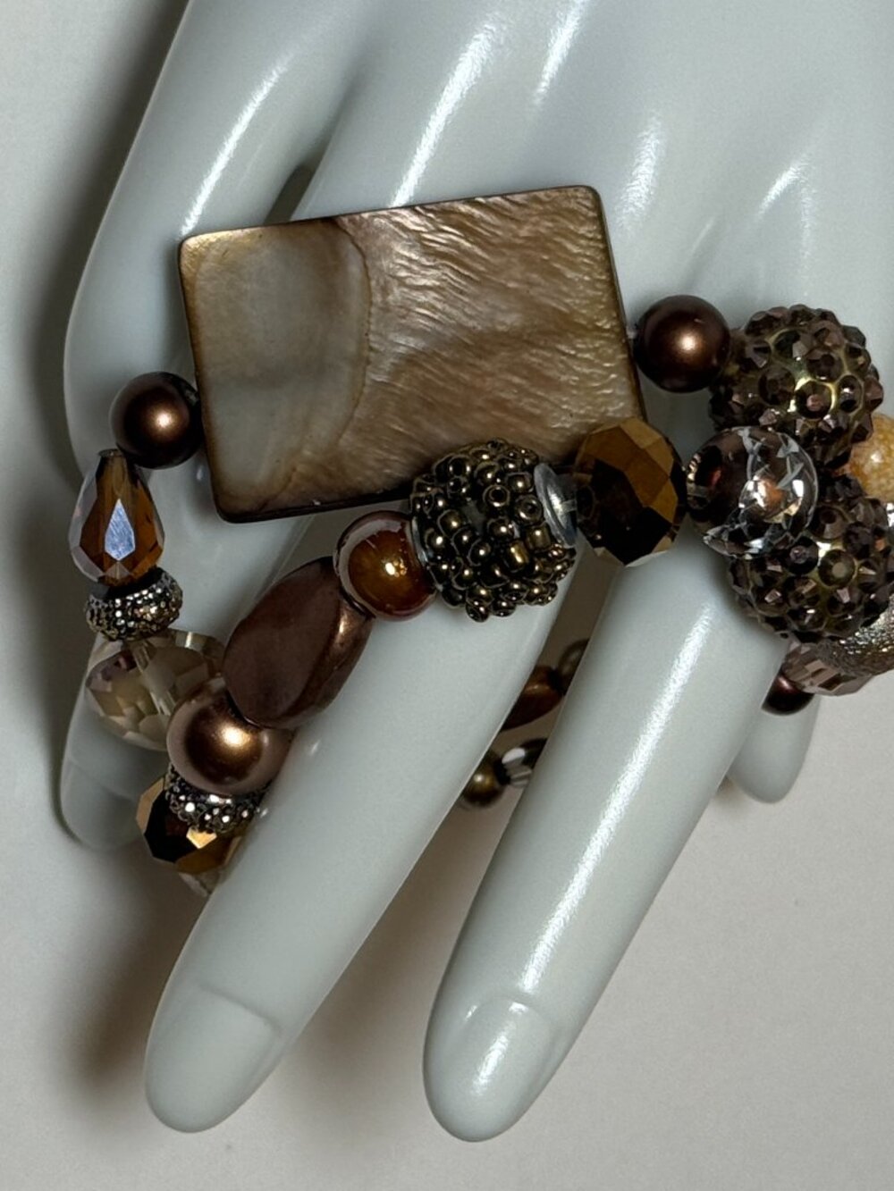 2 Stretchy Handcrafted Beaded Bracelets Copper Gold Brown Tones Featuring Jesse